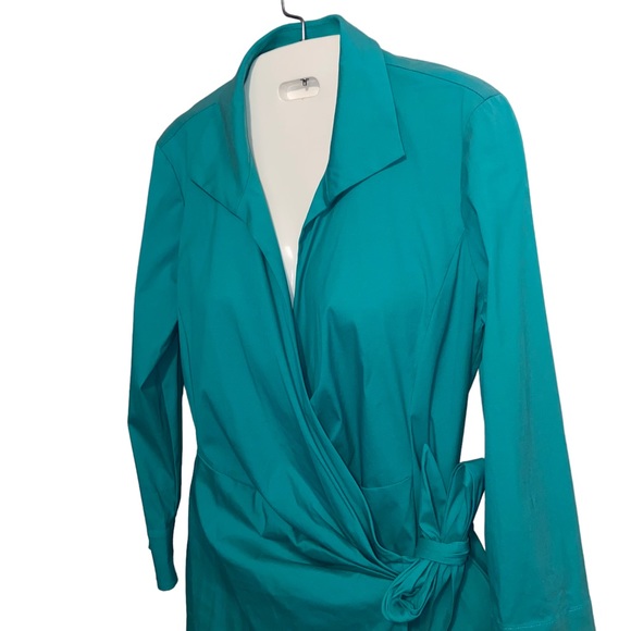 Lafayette 148 New York Green Wrap Dress Womens Size 4 Stretch Career Office - Picture 3 of 11